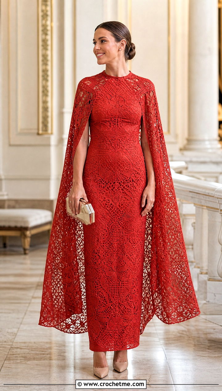 Crochet Cape Sleeve Column Bridesmaid Dress With Pointed Heels - 30 Crochet Bridesmaid Dress outfit ideas