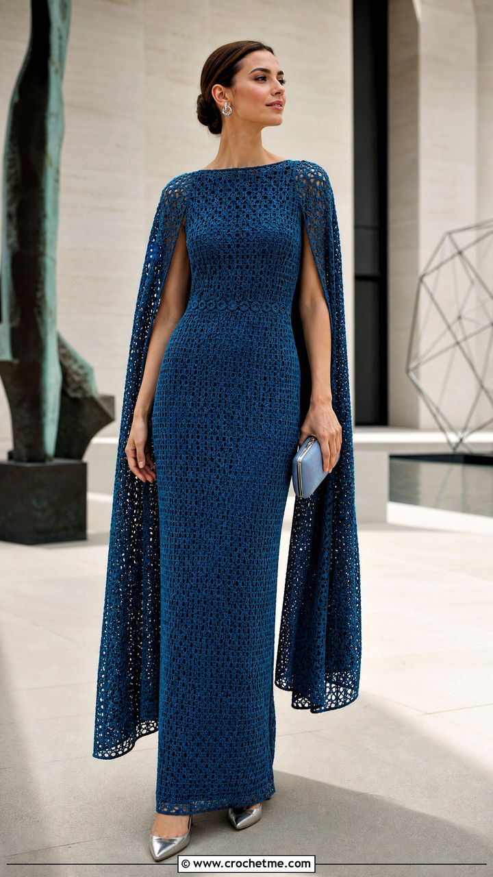 Crochet Cape Sleeve Column Dress With Pointed Flats - 35 crochet wedding dress outfit ideas