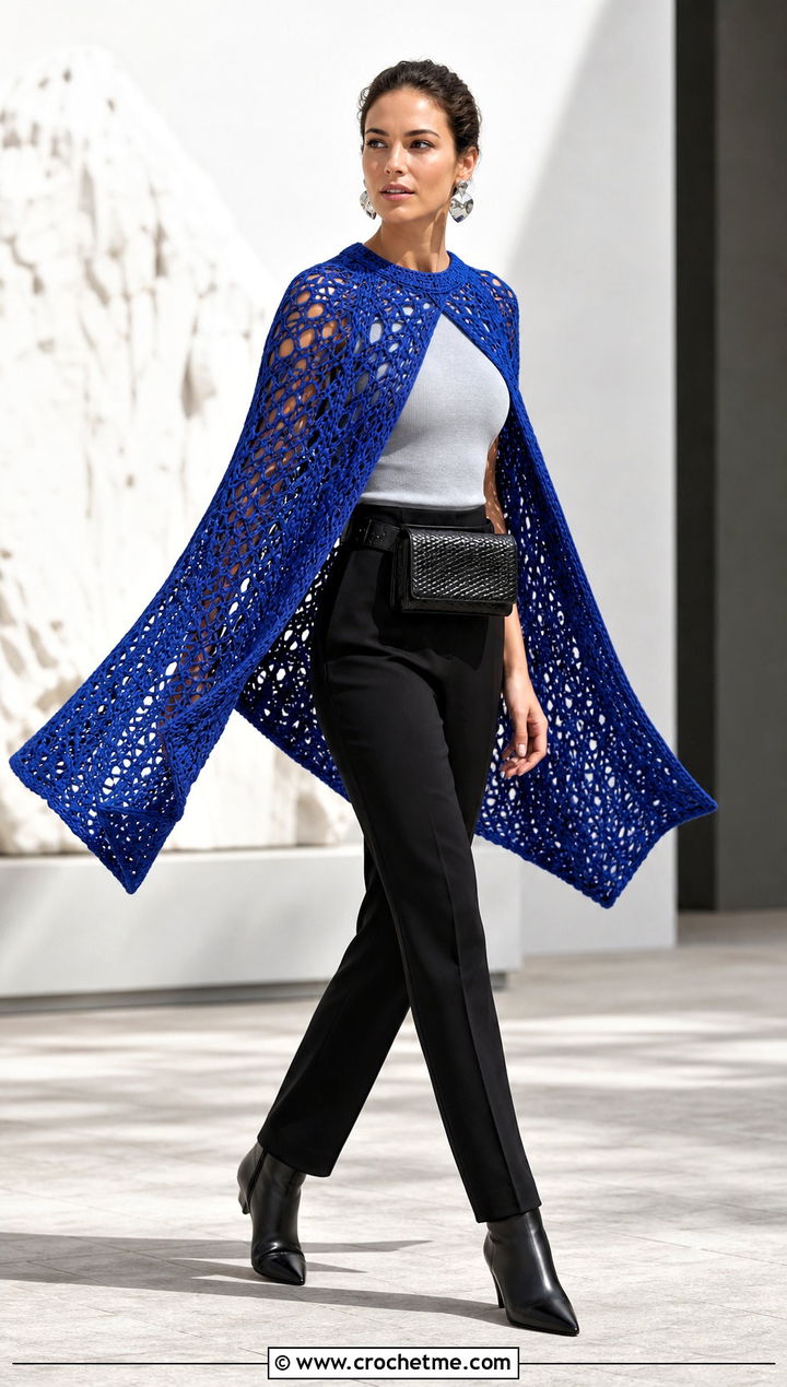 Crochet Cape Top With Slim Trousers - 30 Edgy Crochet Clothes and outfit ideas