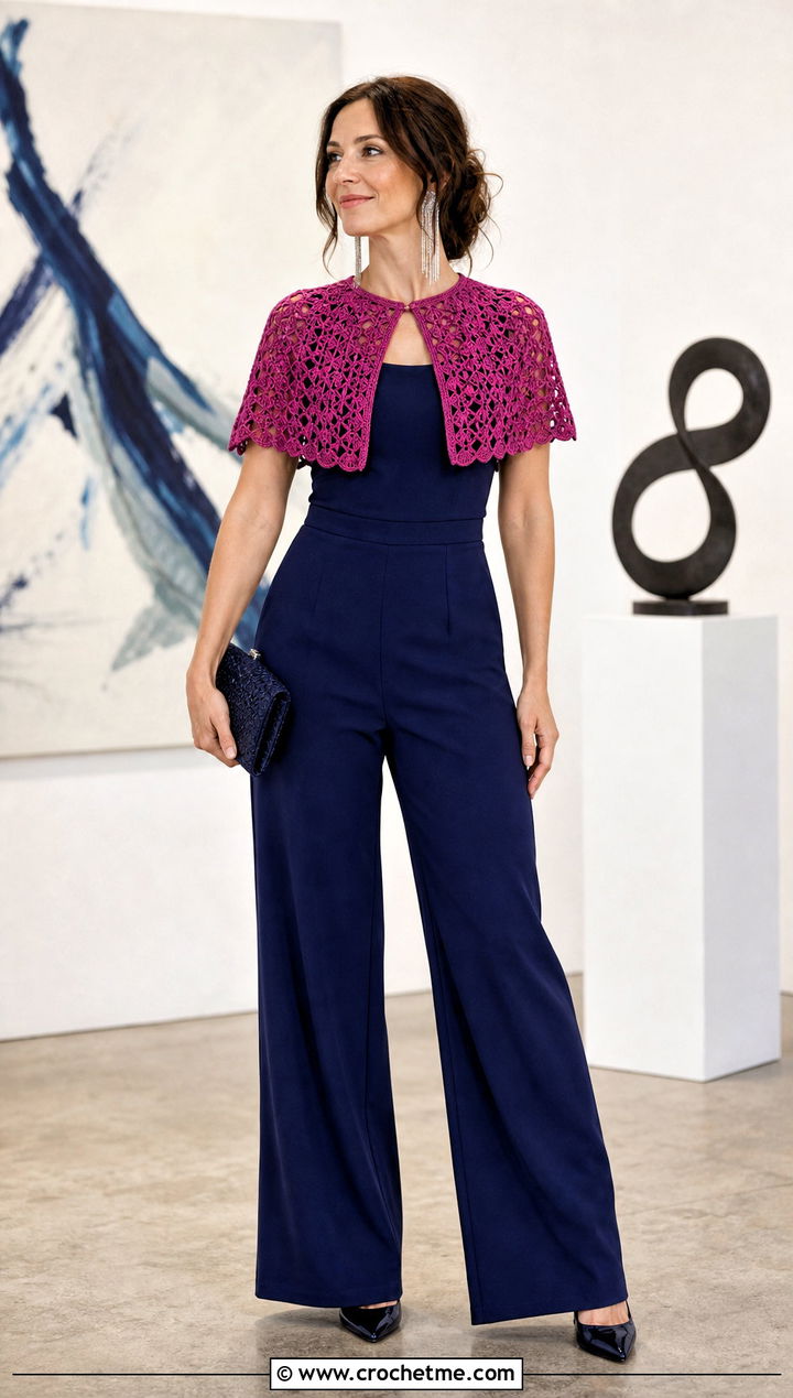 Crochet Cape Top With Tailored Jumpsuit - 35 cute crochet clothes ideas