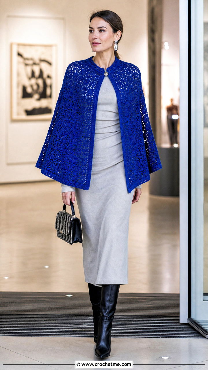 Crochet Cape With Column Dress - 35 crochet winter clothes and outfit ideas