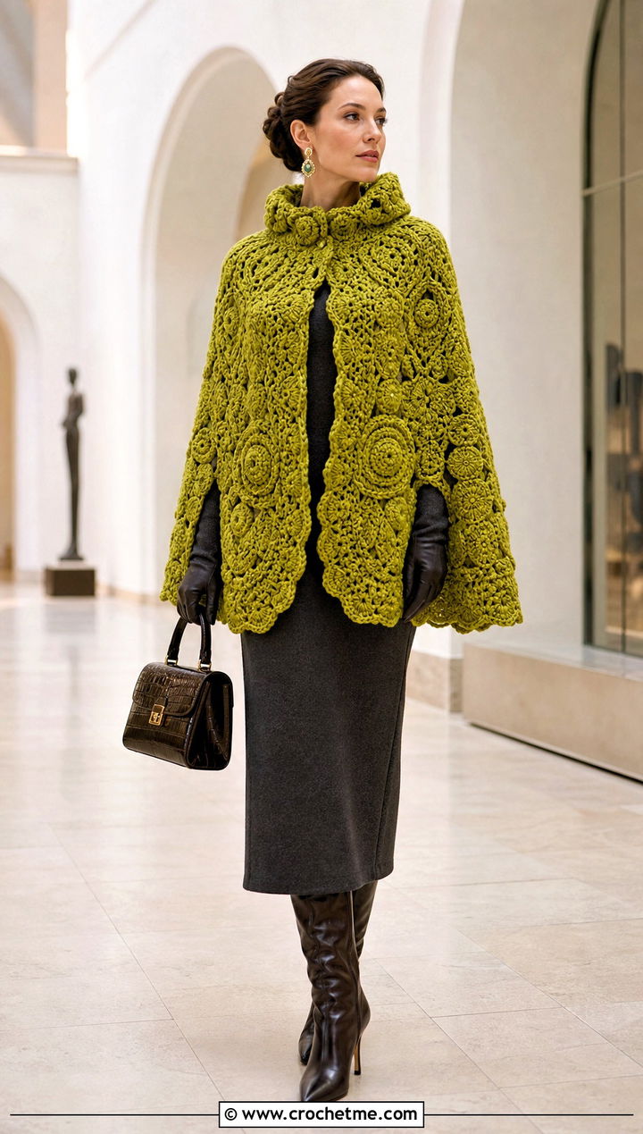 Crochet Cape With Long Column Dress - 25 Winter Crochet Clothes and outfit ideas
