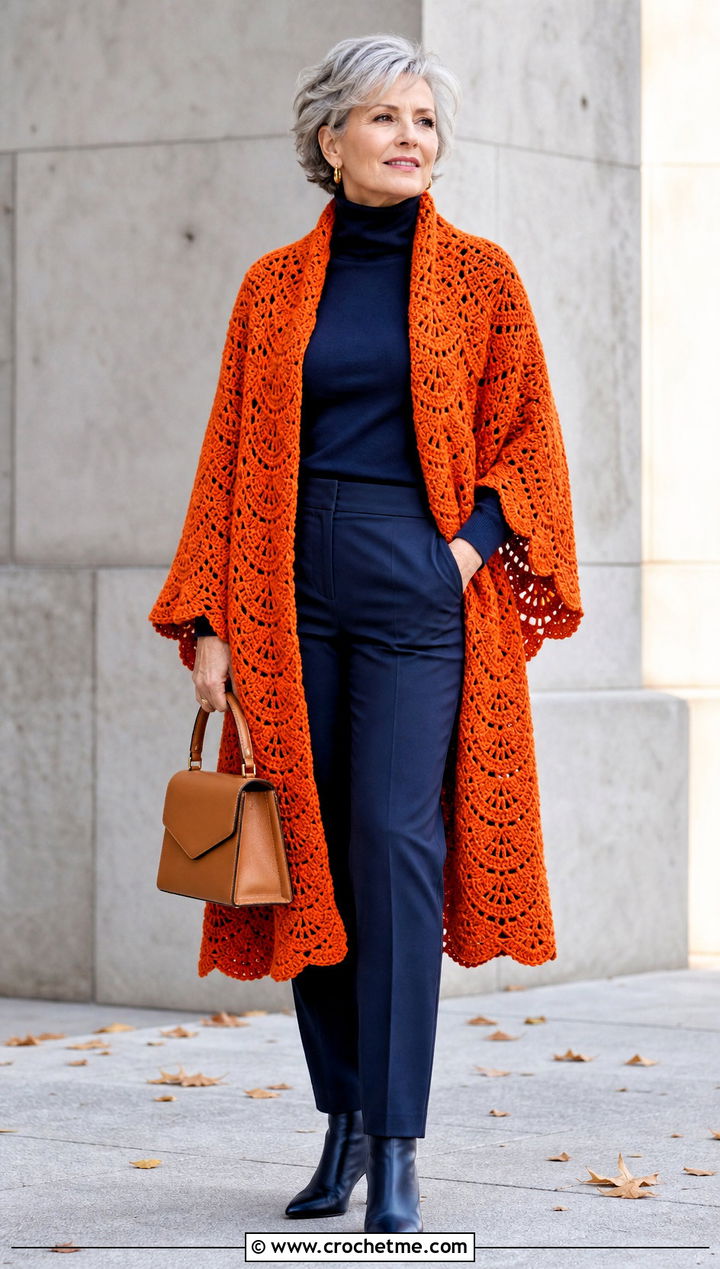 Crochet Cape With Monochrome Separates - 30 full crochet outfit ideas