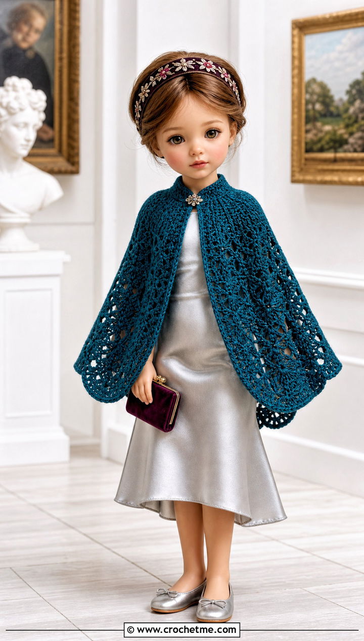 Crochet Cape With Satin Dress - 25 Crochet Small Doll Clothes and outfit ideas