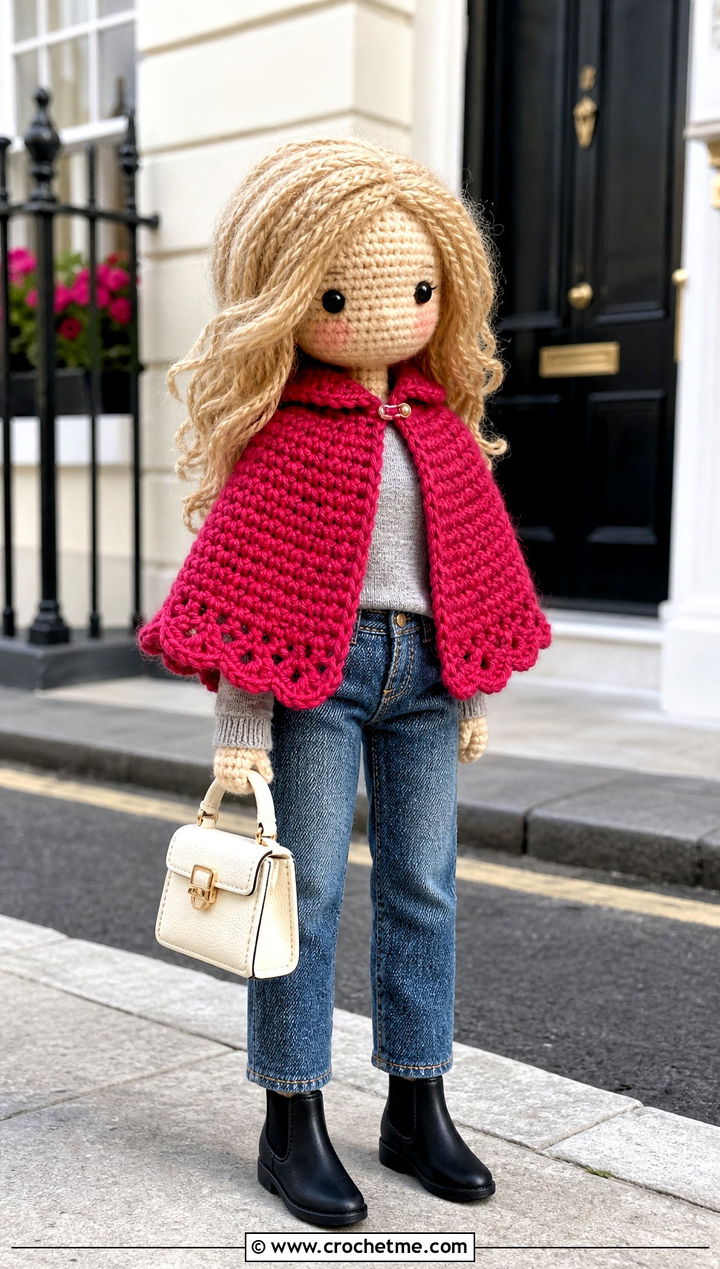 Crochet Cape With Straight Leg Jeans - 15 Clothes For Amigurumi outfit ideas