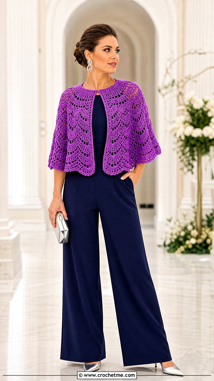 Crochet Cape With Tailored Jumpsuit - 35 crochet outfit ideas