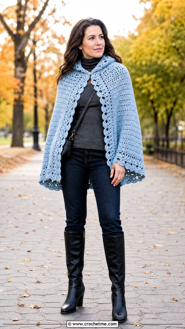 Crochet Cape With Turtleneck And Jeans - 35 crochet designs clothing and outfit ideas