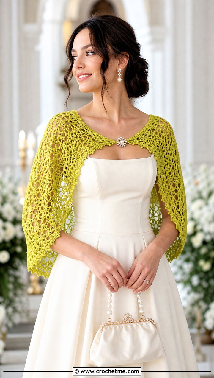 Crochet Capelet Bridal Shawl With Square Neck A Line Gown - 25 Crochet Bridal Shawl outfit ideas