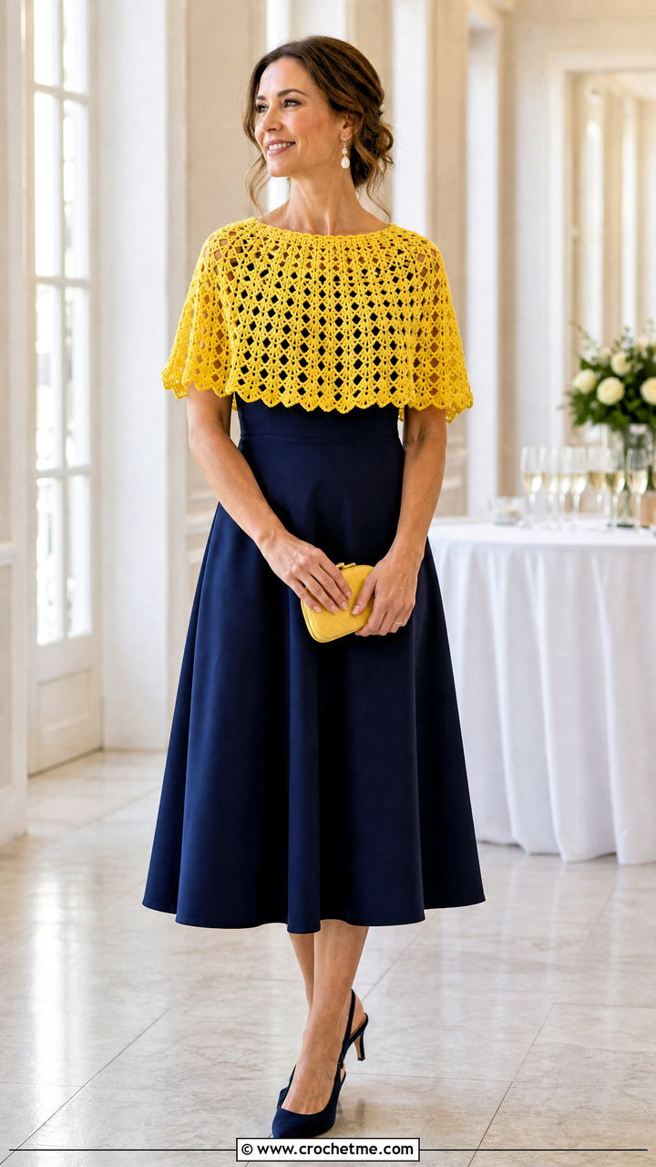 Crochet Capelet Poncho With A Line Dress - 35 crochet poncho woman outfit ideas