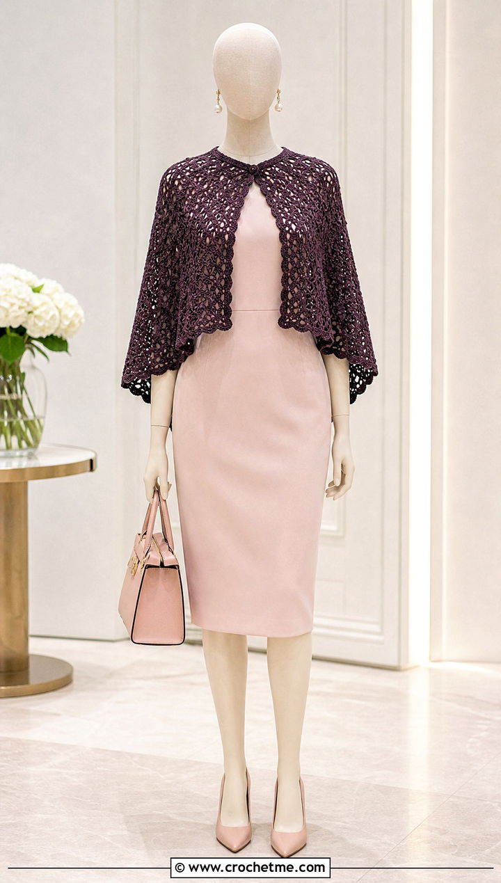 Crochet Capelet Poncho With Sheath Dress And Pumps - 15 crochet poncho on mannequin outfit ideas