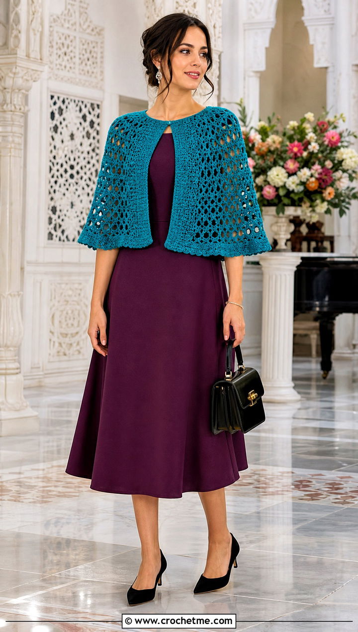 Crochet Capelet Shawl With A Line Dress - 30 crochet shawl wraps outfit ideas