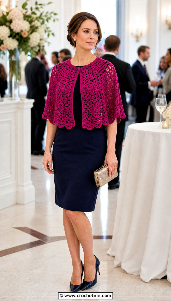 Crochet Capelet Shawl With Sheath Dress - 25 Crochet A Shawl outfit ideas