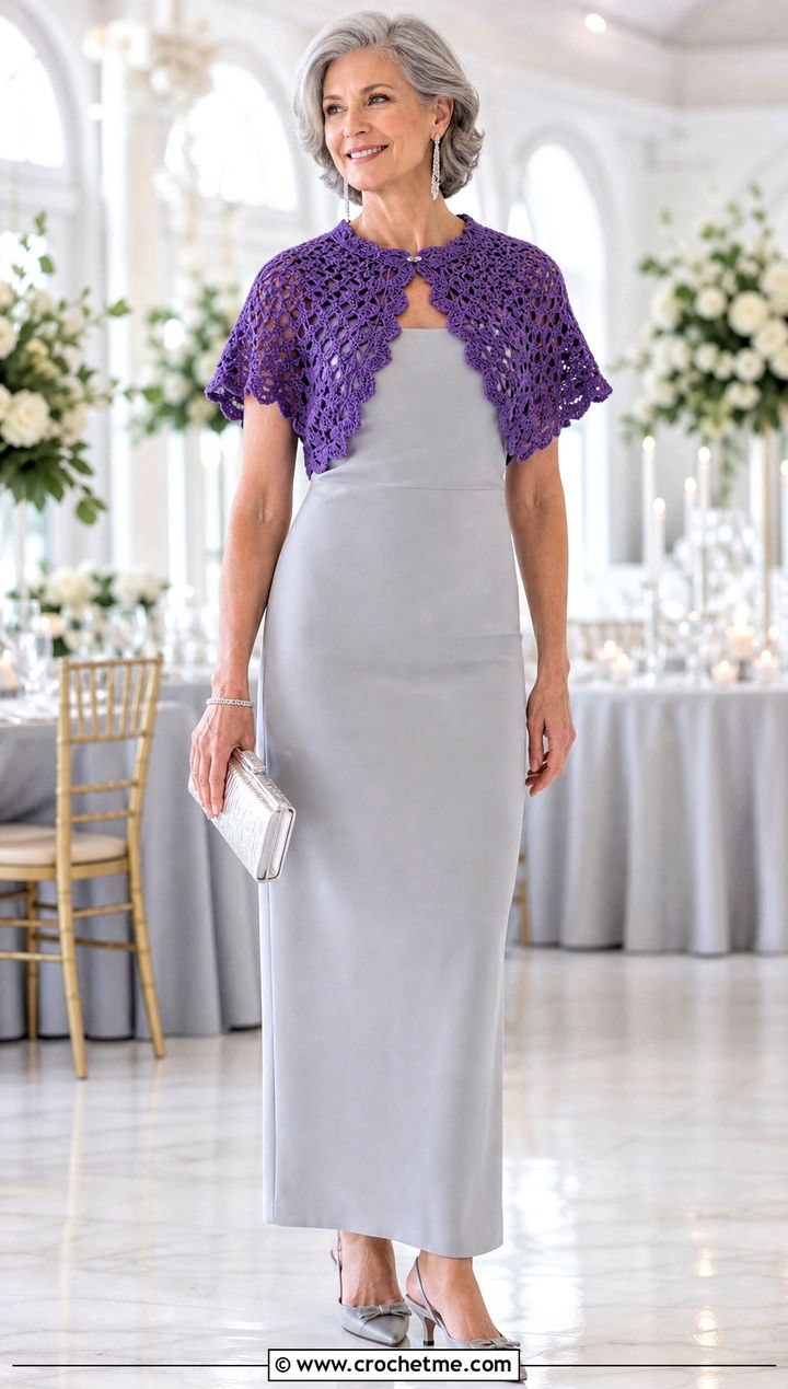 Crochet Capelet Top With Column Dress - 25 Dresses With Crochet Top outfit ideas