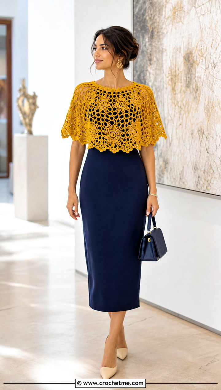 Crochet Capelet Top With Column Dress - 35 crochet layering top outfit ideas