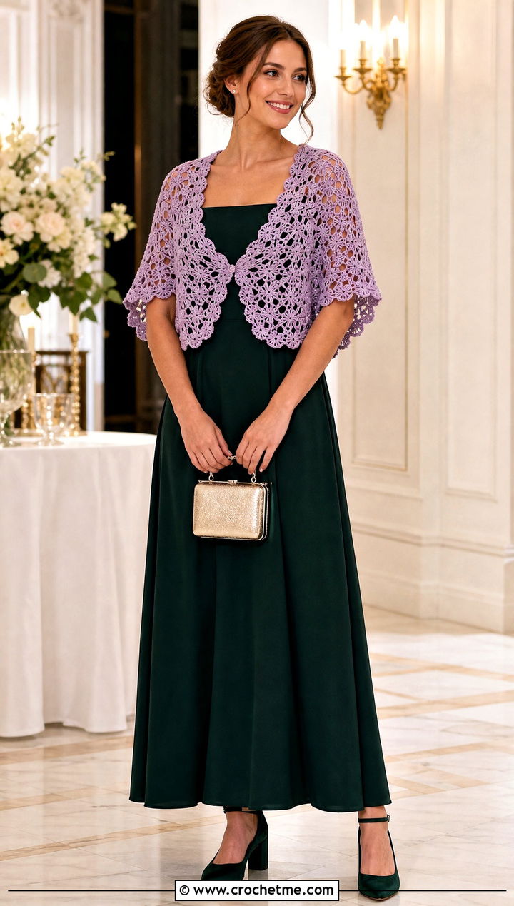 Crochet Capelet Wedding Shawl With Square Neck Gown - 35 crochet wedding shawl outfit ideas