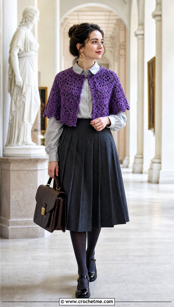 Crochet Capelet With Button Down And Pleated Skirt - 25 crochet witchy clothes and outfit ideas