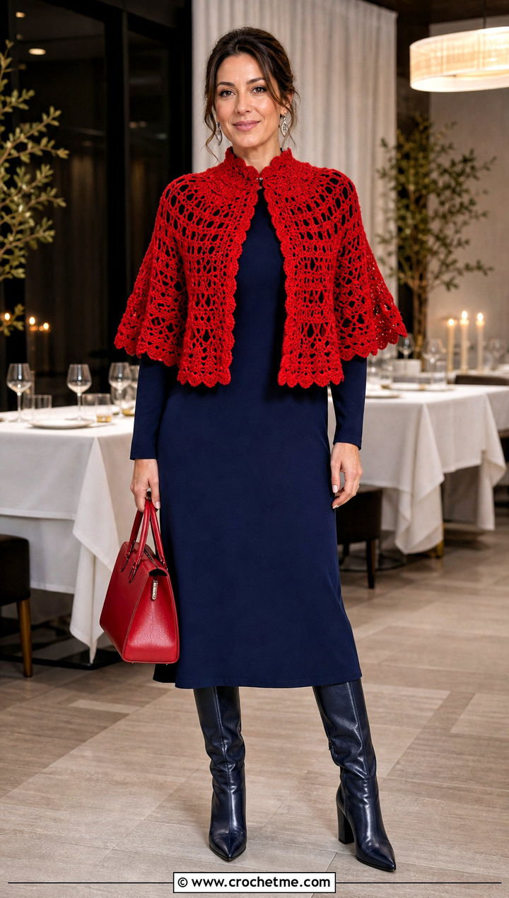 Crochet Capelet With Long Sleeve Midi Dress - 25 birthday crochet outfit ideas