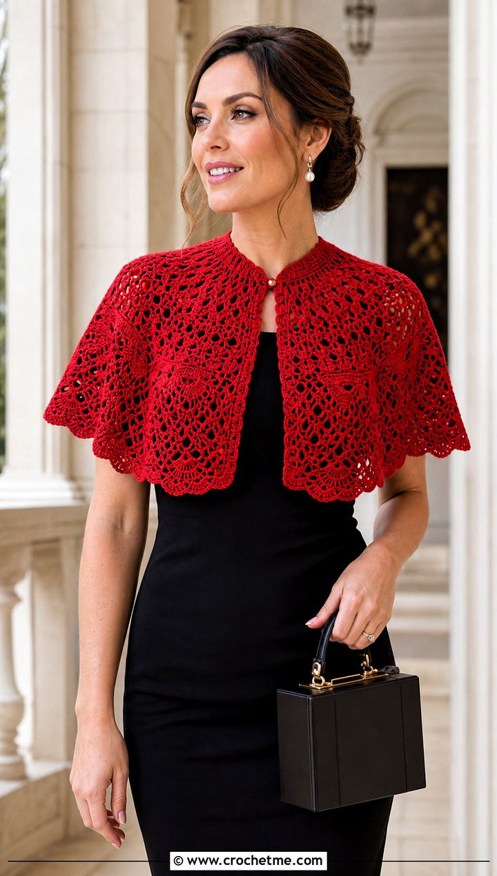 Crochet Capelet With Sheath Dress - 35 old money crochet outfits ideas