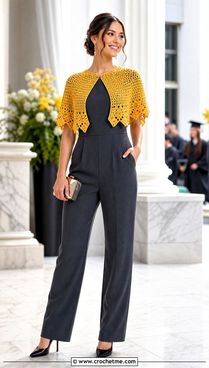 Crochet Capelet With Tailored Jumpsuit - 35 diy crochet clothes and outfit ideas