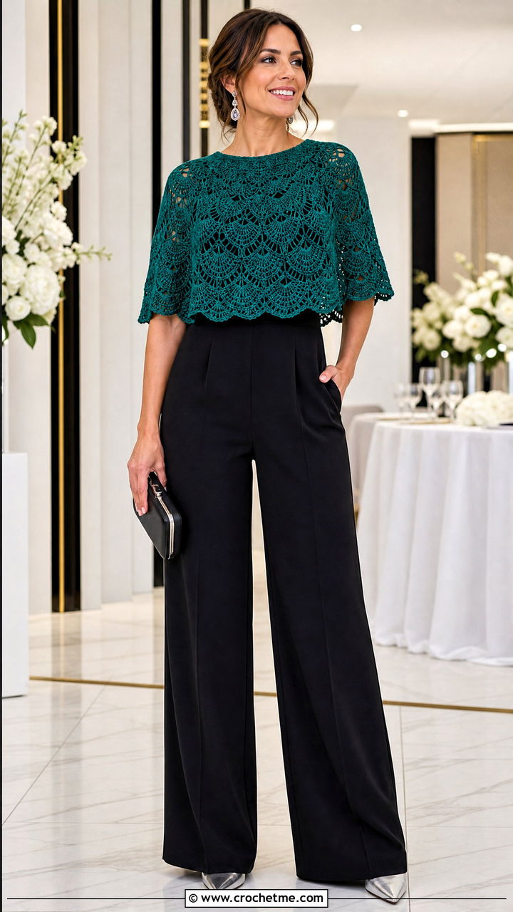 Crochet Capelet With Tailored Jumpsuit - 35 crochet projects clothes and outfit ideas