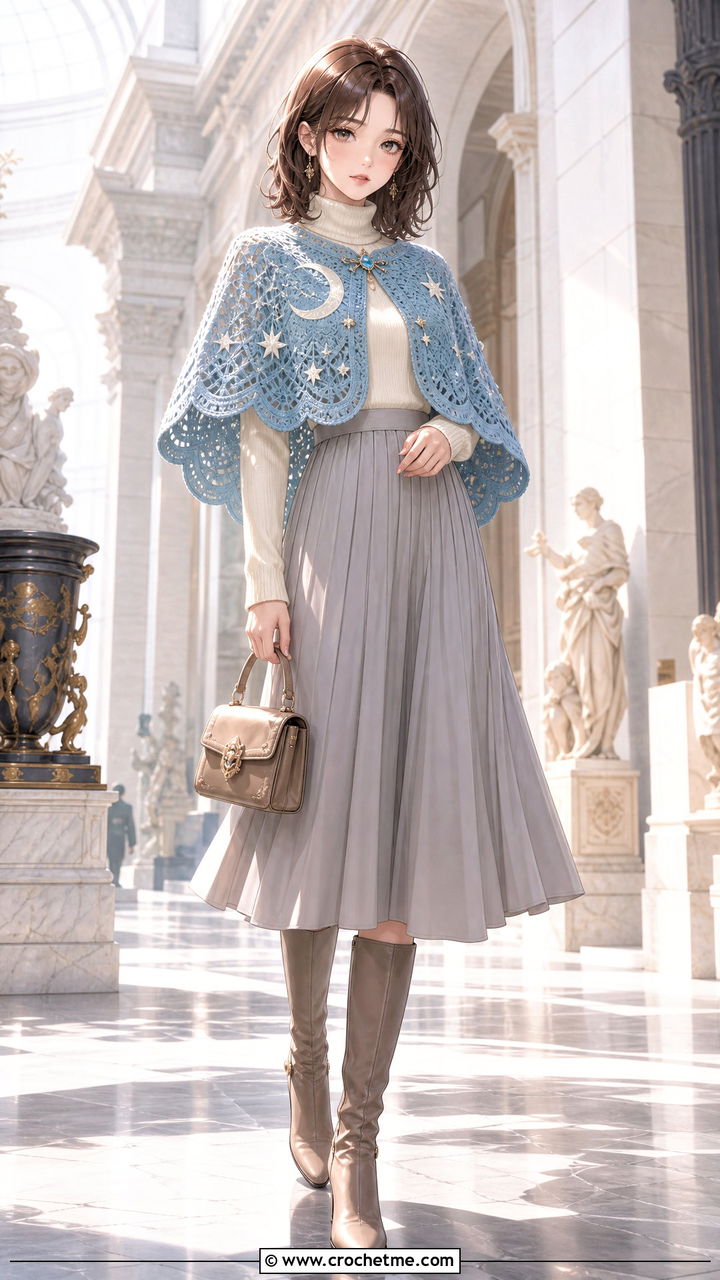 Crochet Capelet With Turtleneck And Midi Skirt - 35 anime crochet clothes and outfit ideas