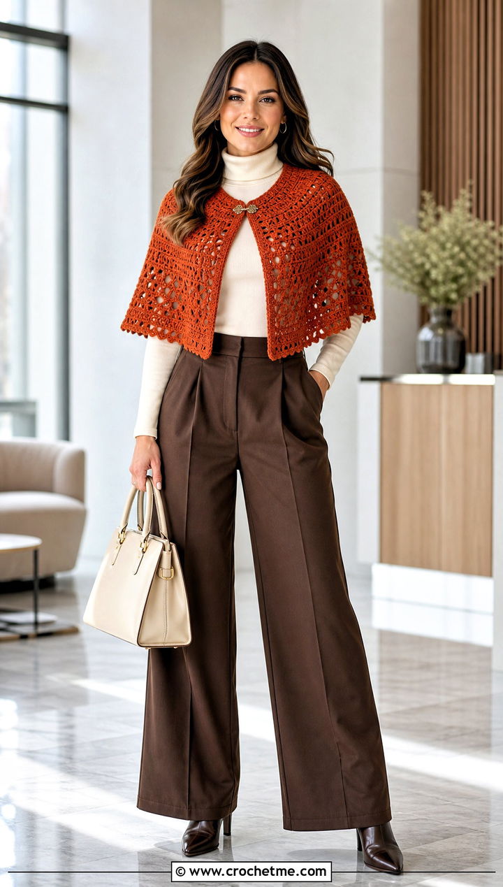 Crochet Capelet With Turtleneck And Trousers - 25 Crochet Projects Aesthetic Clothes and outfit ideas