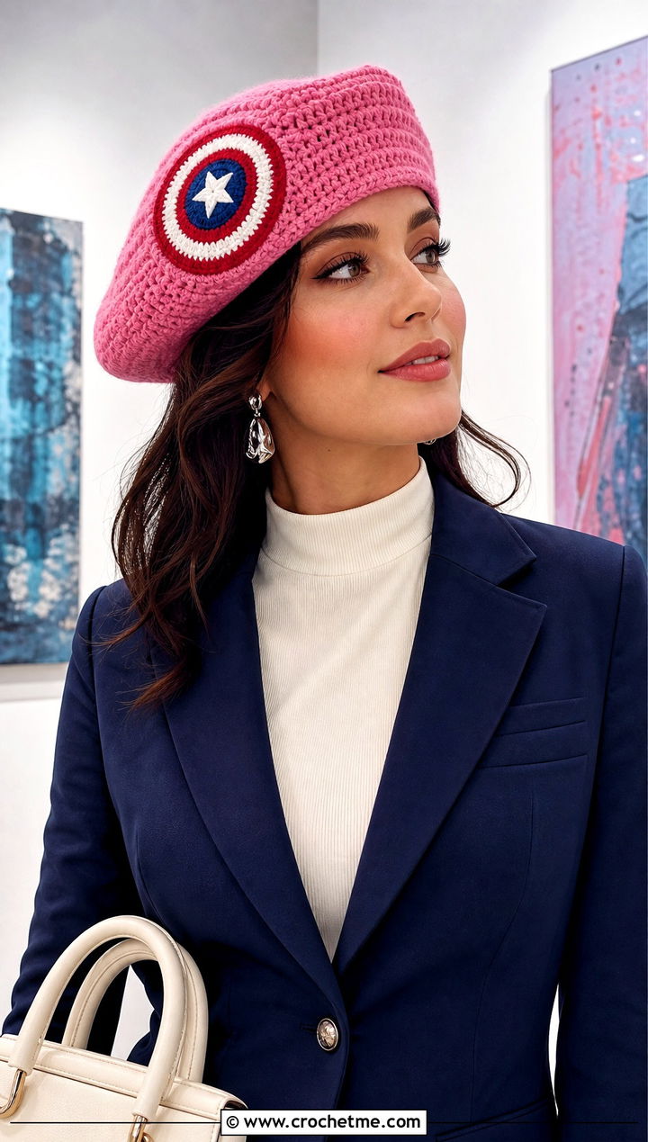Crochet Captain America Beret With Blazer And Trousers - 25 Crochet Captain America Hat outfit ideas