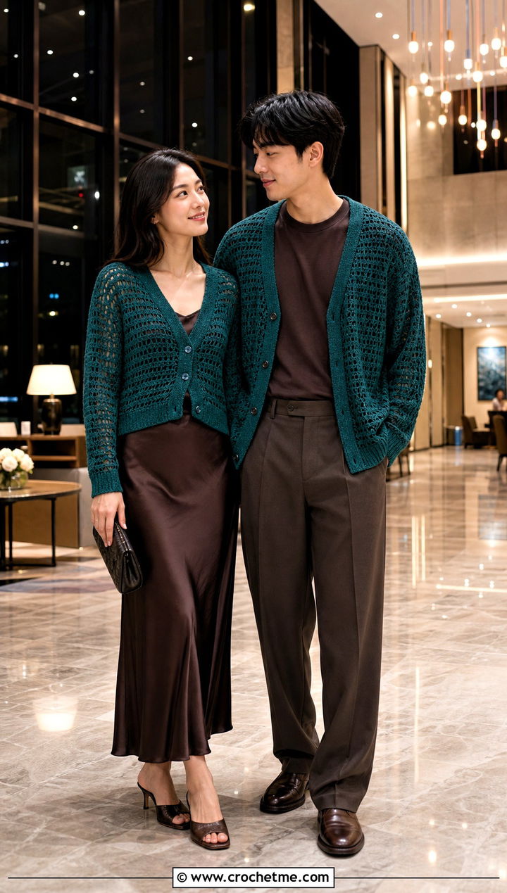 Crochet Cardigan And Slip Skirt Evening Outfit - 30 couples crochet outfit ideas