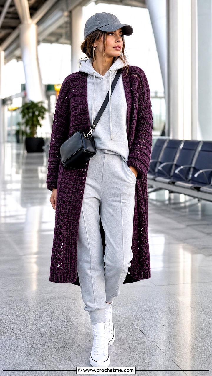 Crochet Cardigan Coat With Hoodie And Joggers - 35 crochet coats & jackets outfit ideas