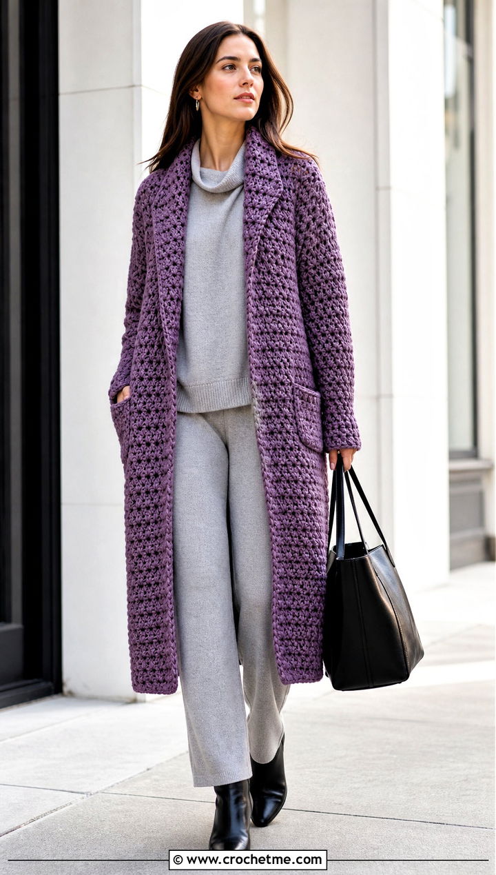 Crochet Cardigan Coat With Monochrome Knit Outfit - 25 Simple Crochet Cardigan For Women outfit ideas