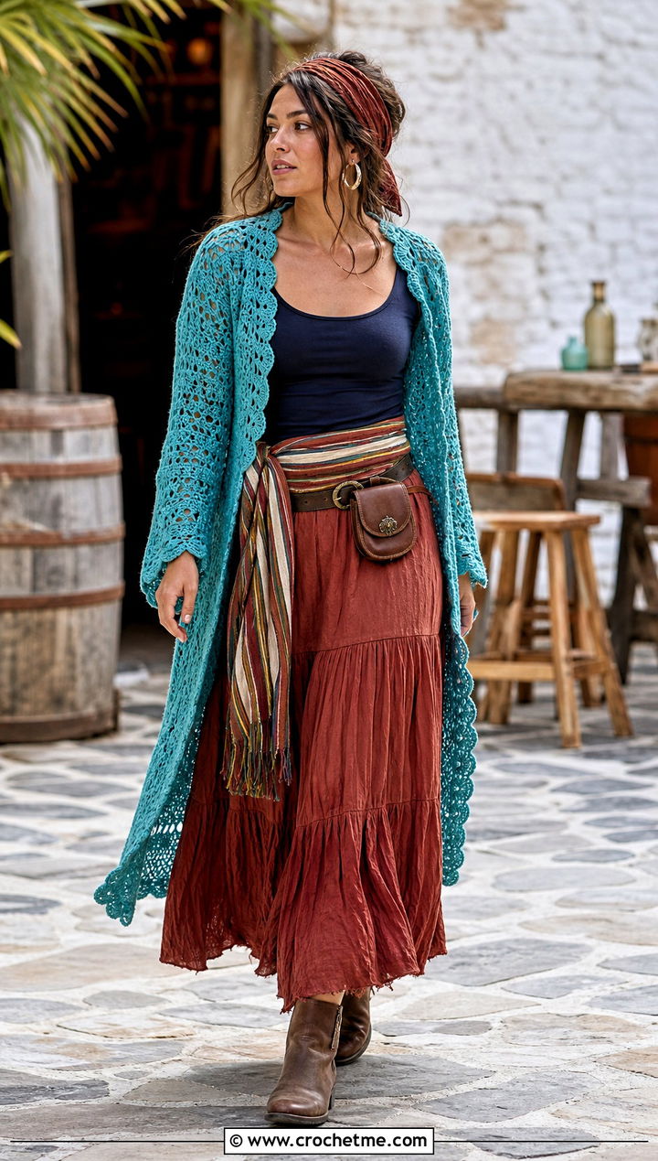 Crochet Cardigan Pirate Costume With Tiered Skirt - 30 crochet pirate costume outfit ideas