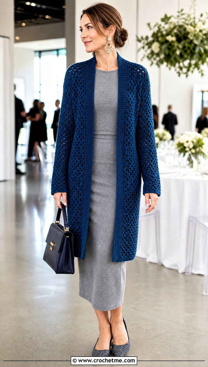 Crochet Cardigan Sweater With Column Dress - 30 Knit And Crochet Sweater outfit ideas