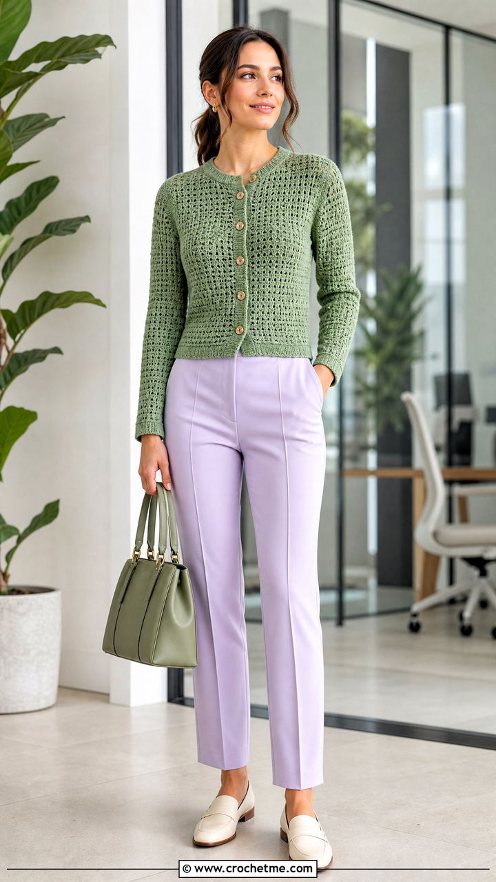 Crochet Cardigan Top With Matching Trousers - 35 colorful crochet top outfit ideas