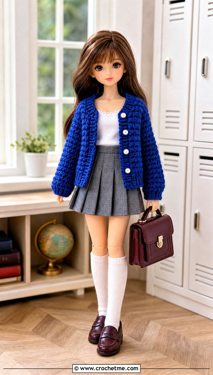 Crochet Cardigan With Pleated Skirt - 15 Crochet 5 Inch Doll Clothes and outfit ideas