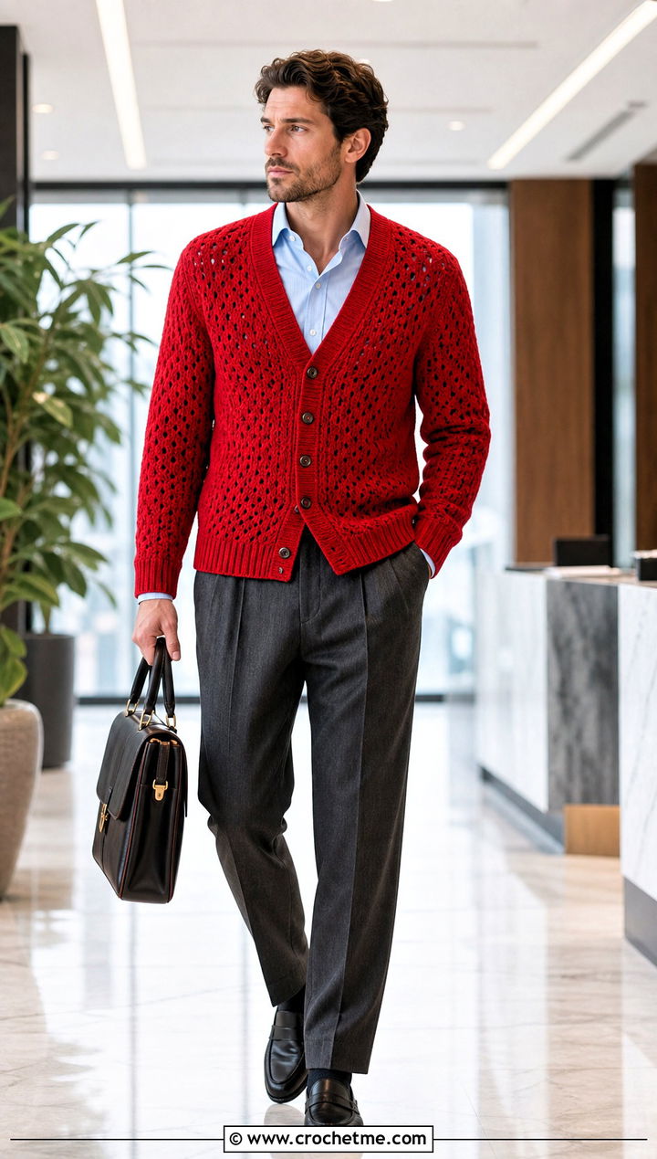 Crochet Cardigan With Suit Trousers - 25 crochet men's clothes and outfit ideas