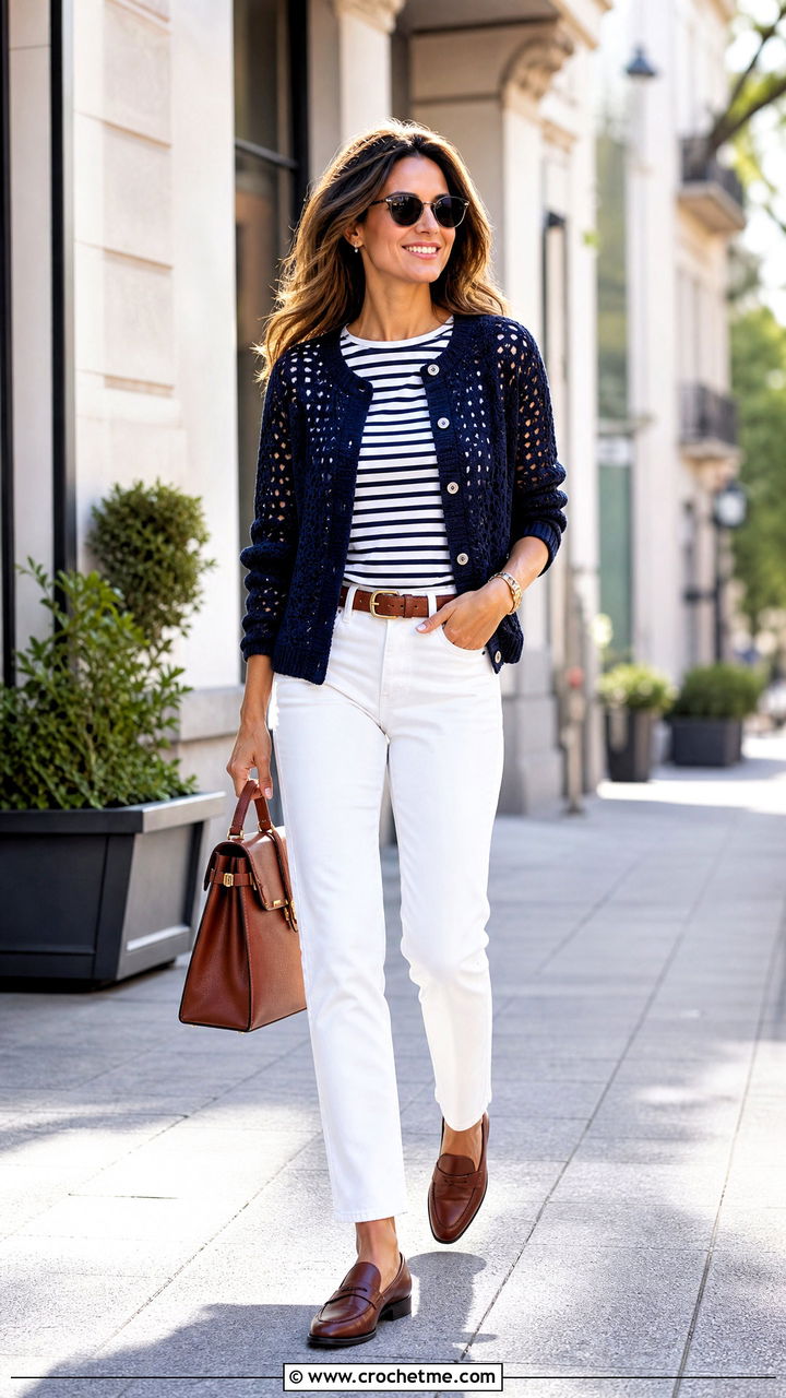 Crochet Cardigan With White Jeans And Loafers - 35 crochet cardigan outfit ideas