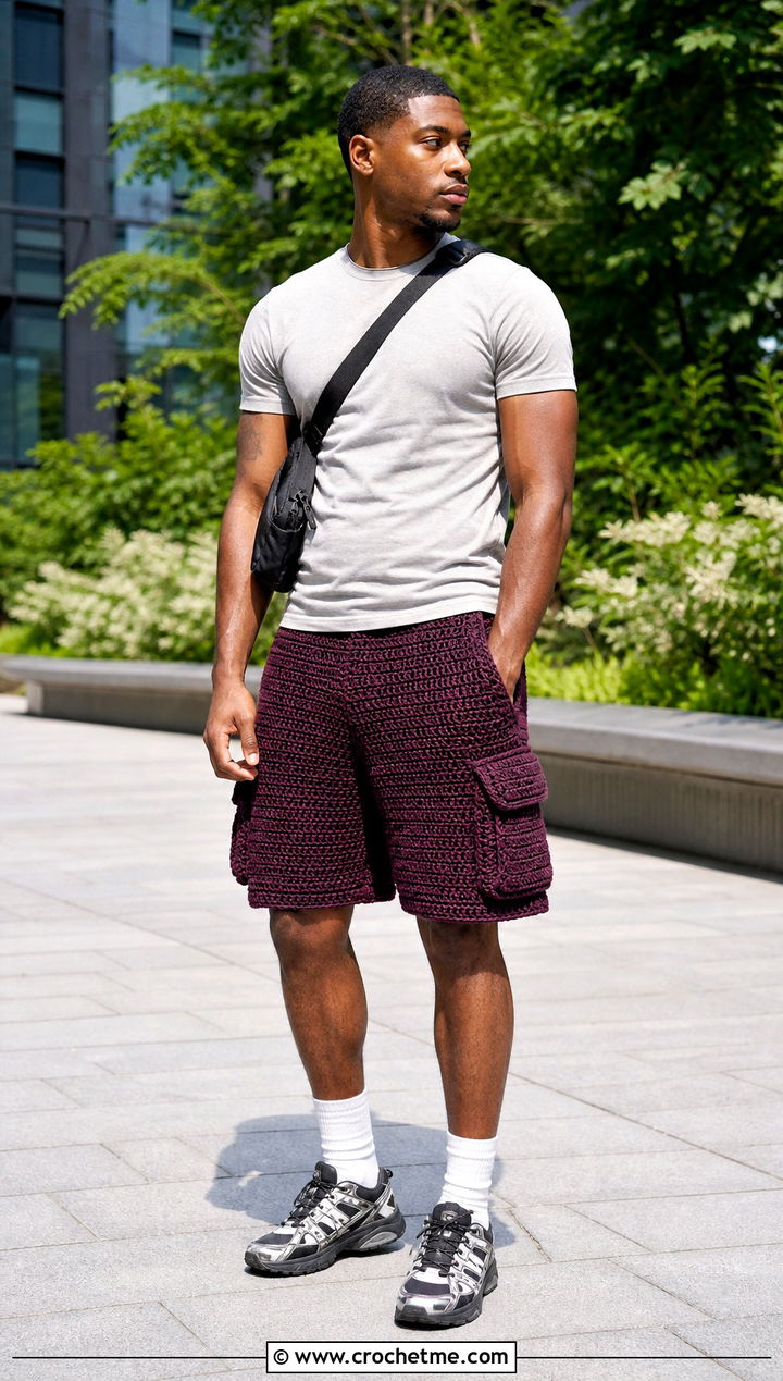 Crochet Cargo Shorts With Fitted T Shirt - 25 crochet clothes men ideas