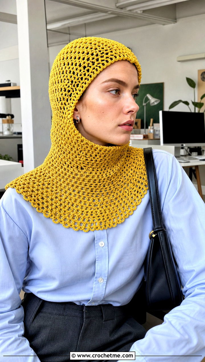 Crochet Chainmail Knight Hood With Tailored Trousers - 15 Knight Crochet Hat outfit ideas