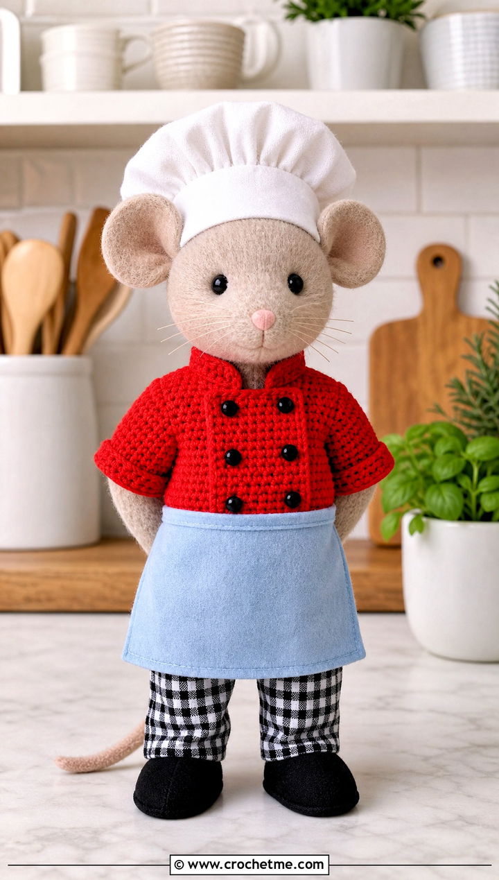 Crochet Chef Jacket With Checkered Pants - 25 Crochet Stuffie Clothes and outfit ideas