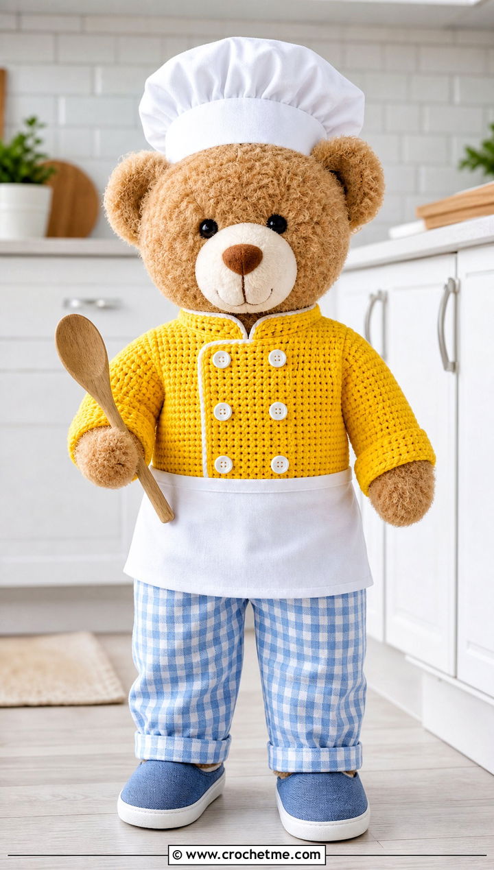 Crochet Chef Jacket With Gingham Pants - 35 crochet teddy clothes and outfit ideas