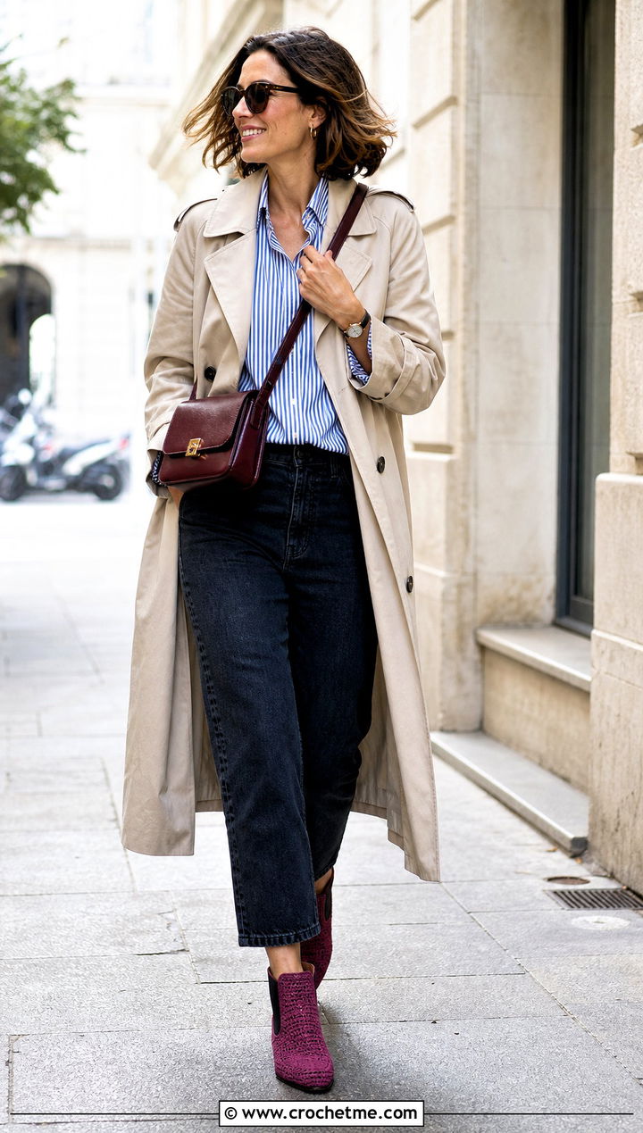 Crochet Chelsea Boots With Trench Coat - 25 crocheted boots outfit ideas