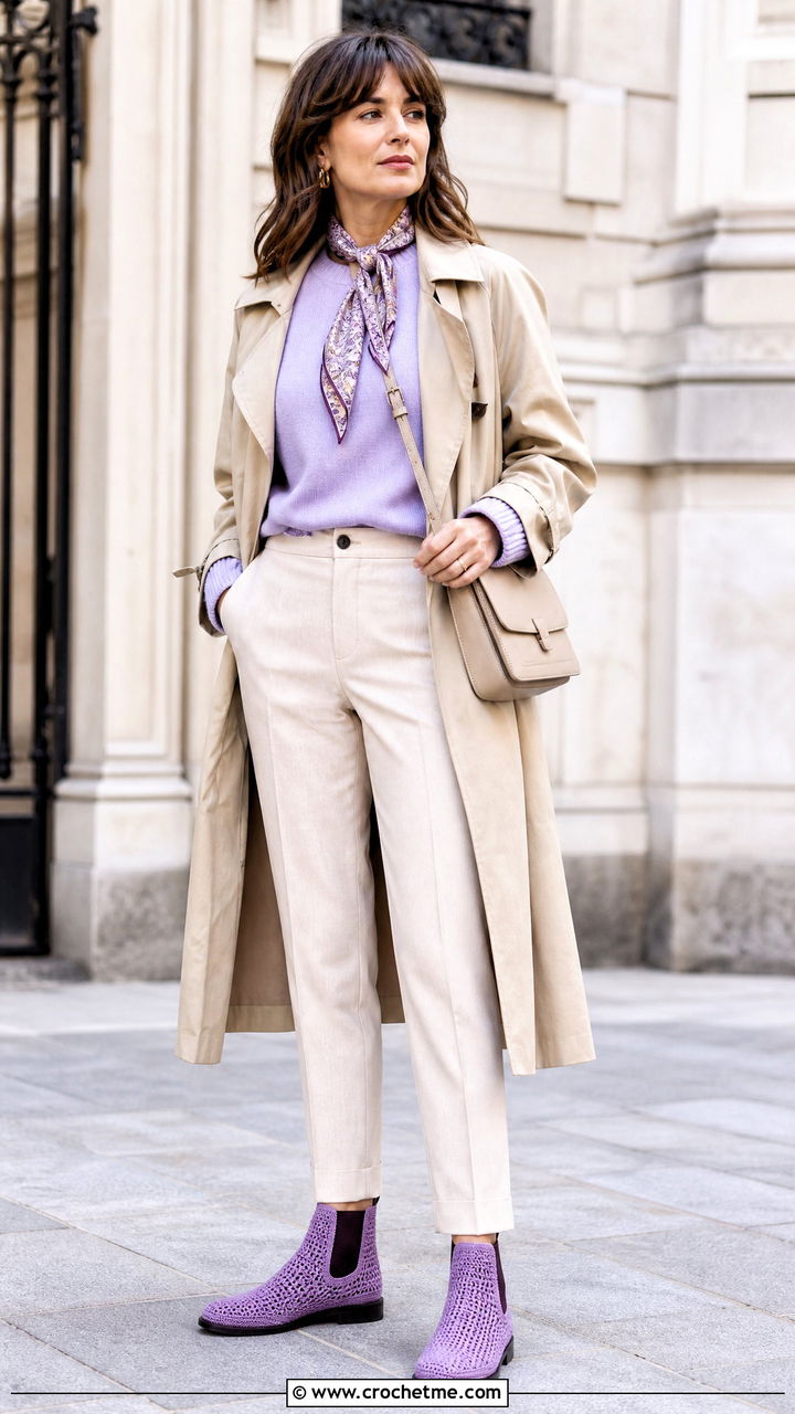 Crochet Chelsea Boots With Trench Coat - 35 crochet boots outfit ideas