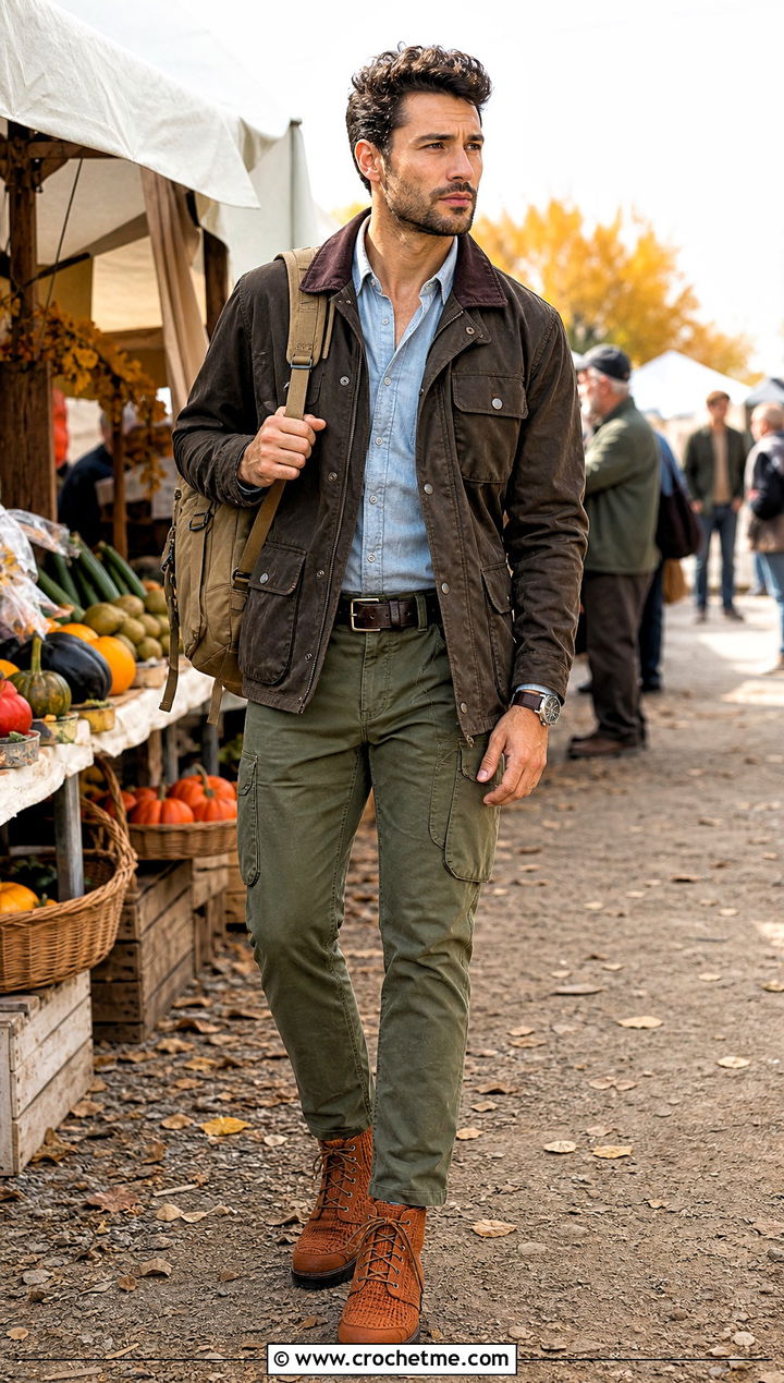 Crochet Chukka Boots With A Field Jacket - 25 crochet shoes for men outfit ideas