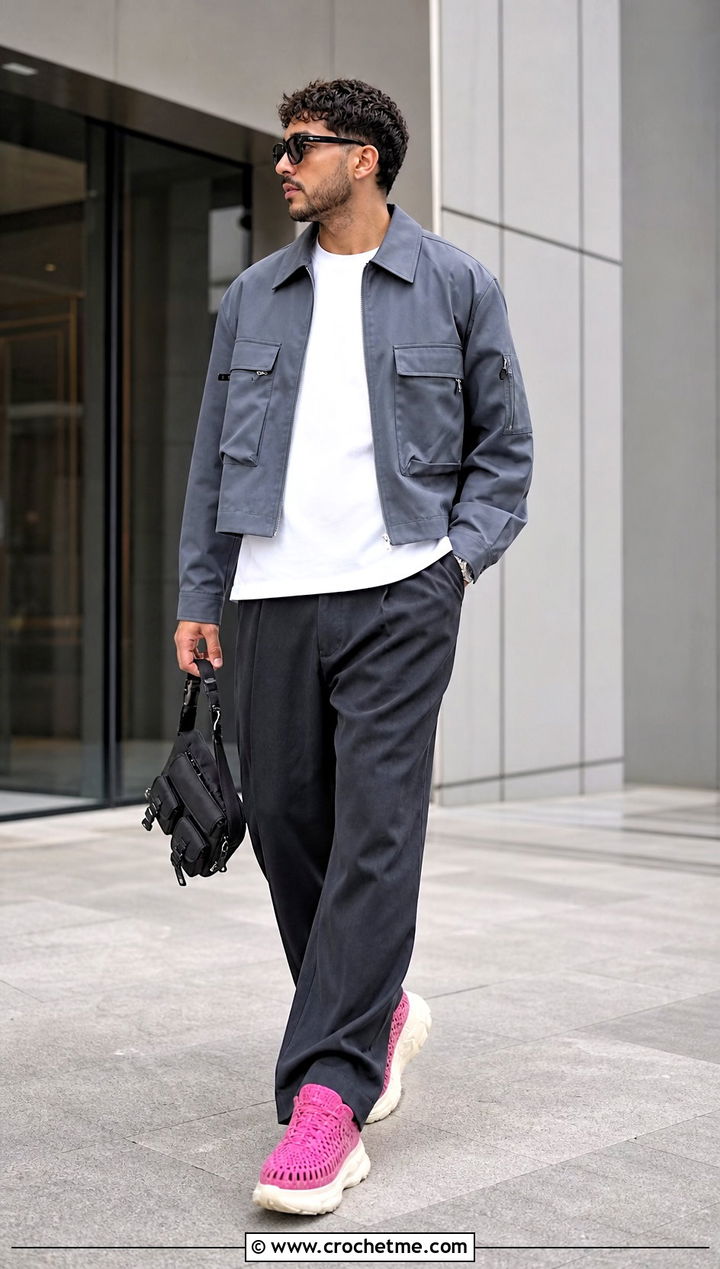 Crochet Chunky Sneakers With Wide Leg Trousers - 25 crochet shoes for men outfit ideas