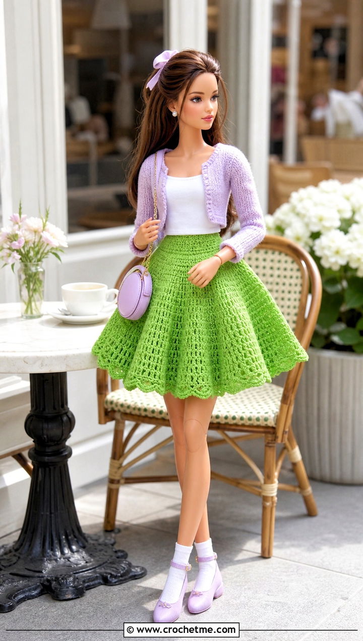 Crochet Circle Doll Skirt With Cropped Cardigan - 15 Crochet Doll Skirts outfit ideas