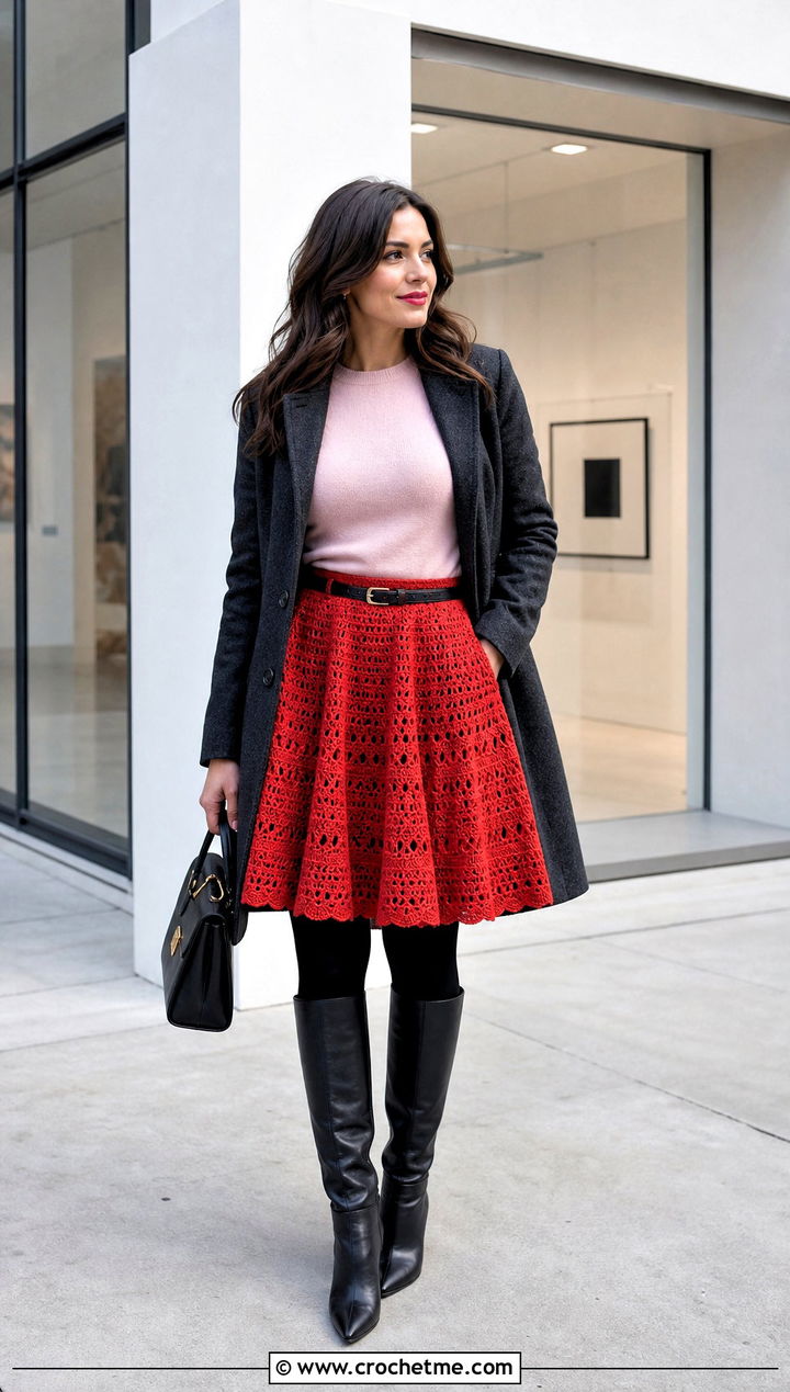 Crochet Circle Skirt With Fitted Sweater - 35 crochet winter skirt outfit ideas