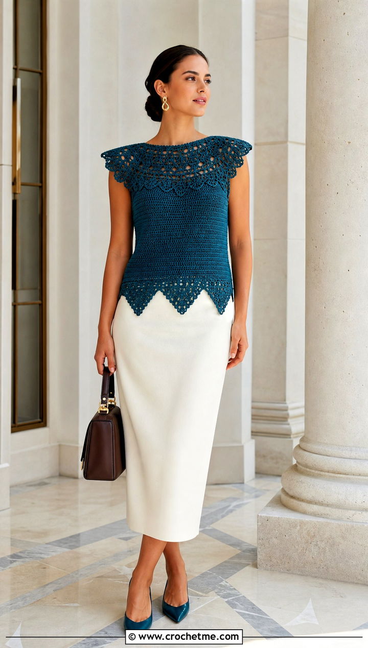 Crochet Cleopatra Top With Column Midi Skirt - 15 Crochet Cleopatra Top outfit ideas