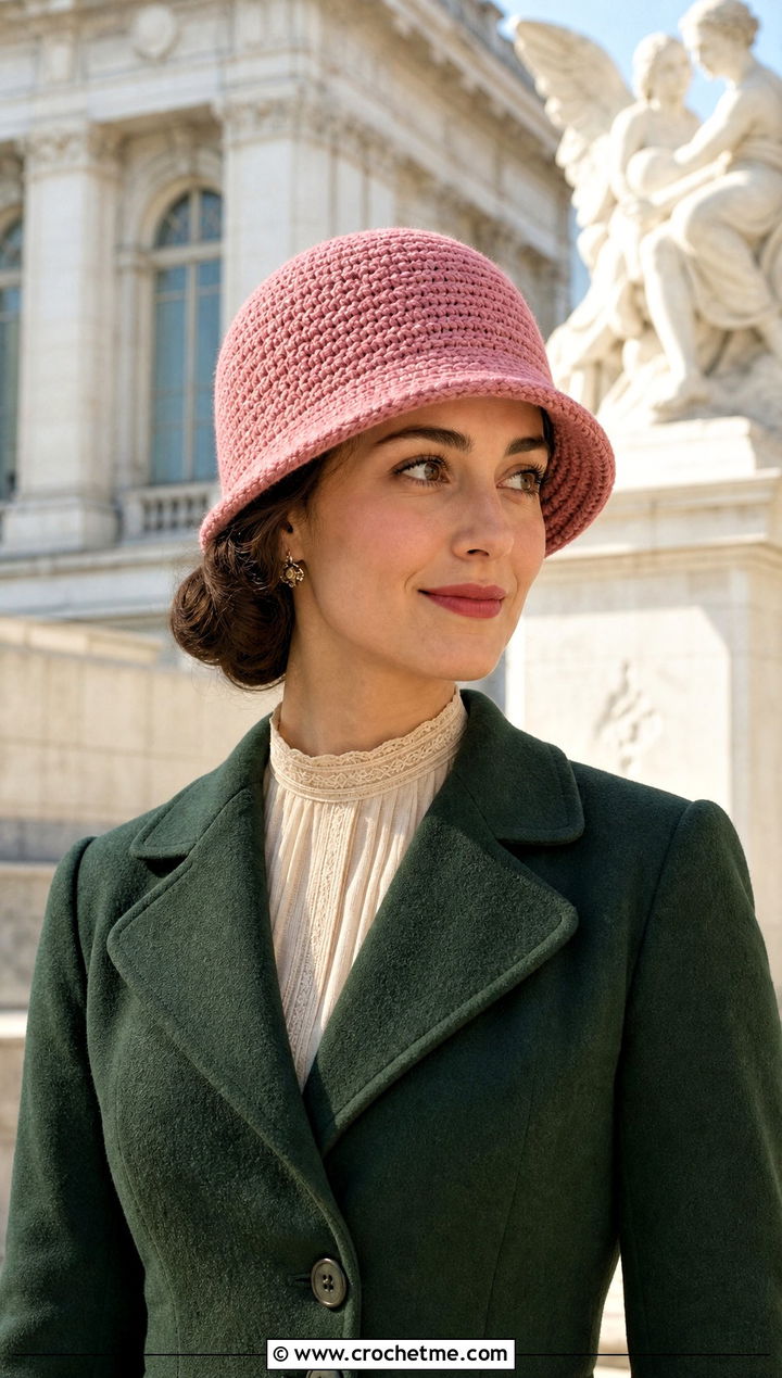 Crochet Cloche Bucket Hat With Vintage Coat - 35 crochet winter bucket hat outfit ideas