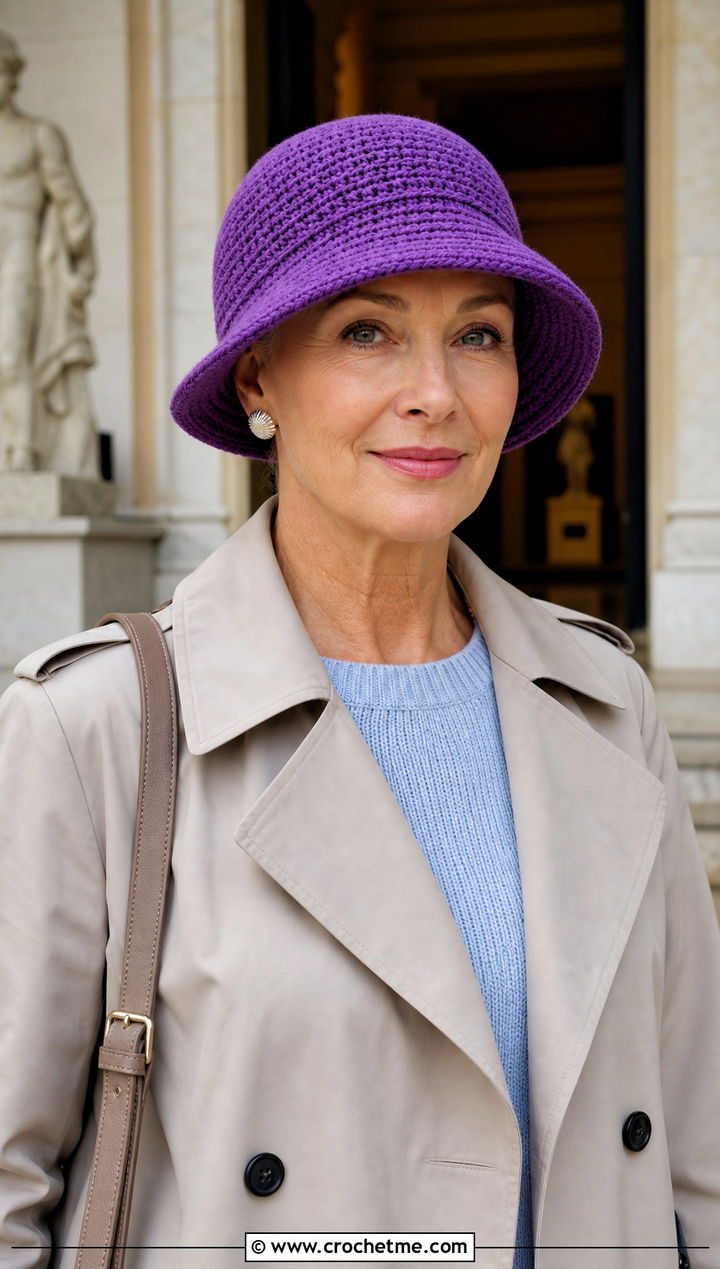 Crochet Cloche Chemo Hat With Trench Coat - 20 Easy Crochet Chemo Hats outfit ideas