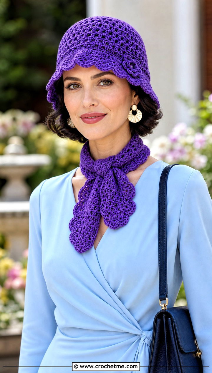 Crochet Cloche Hat And Neck Scarf With Midi Dress - 25 crochet hat scarf outfit ideas